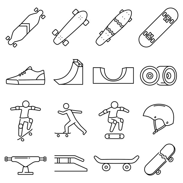 收集单色线性滑板图标图片下载