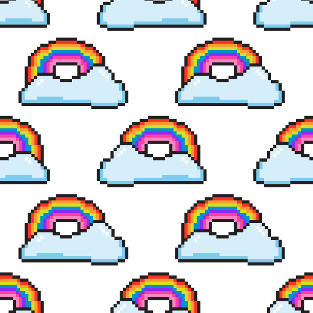 无缝矢量模式可爱的像素彩虹和云图片下载