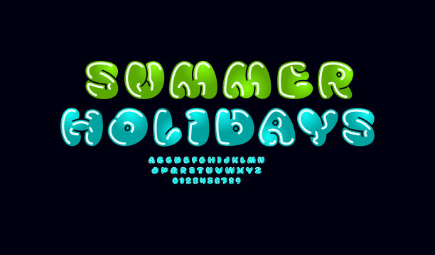 明亮的充气字体，卡通风格的漫画字母，大写和小写字母和数字图片下载