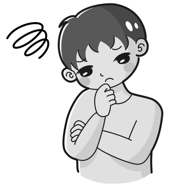 一个男孩双手交叉、忧心忡忡的插图图片下载