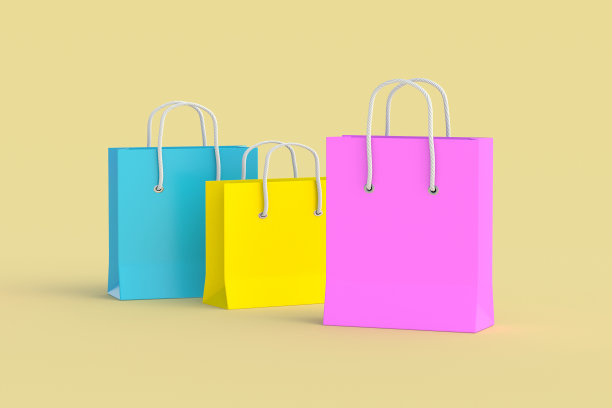 彩色纸袋。产品折扣。大的销售。三维渲染图片下载