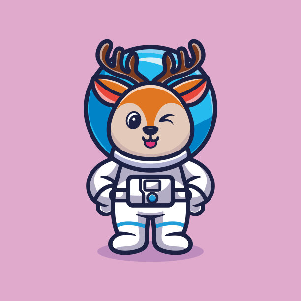可爱的鹿宇航员站卡通矢量，动物科学概念孤立溢价矢量图片下载