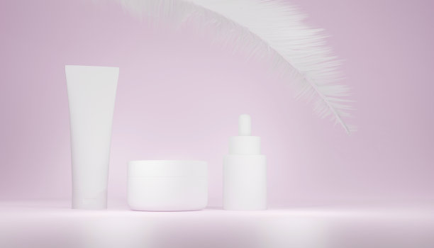 各种空白化妆品容器模型的3d插图。护肤产品套装广告。保健医疗概念设计。3d效果图图片下载