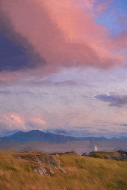 兰德怀恩岛灯塔的数字绘画，Goleudy Twr Bach在Ynys兰德怀恩，安格尔西，北威尔士。图片下载