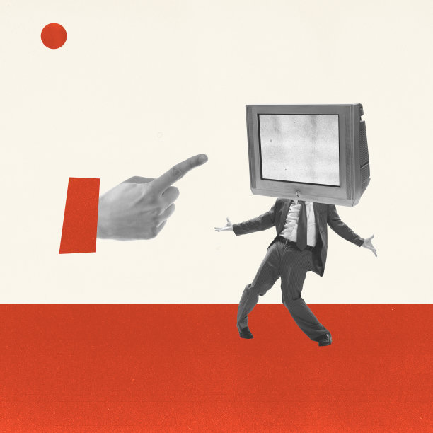 当代艺术拼贴。他是复古电视机的老大。思想，想象，艺术，超现实主义。社会问题概念、宣传、心理健康图片下载