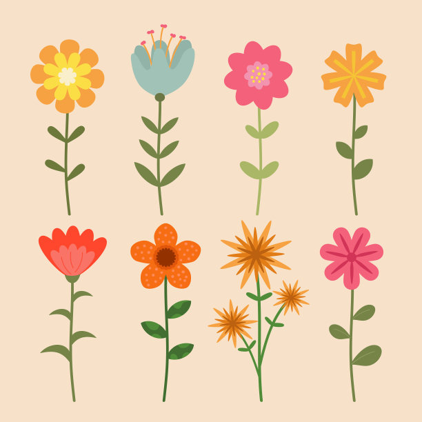 抽象的五彩缤纷的花卉集平设计风格图片下载