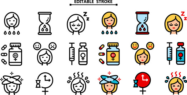 更年期轮廓图标设置可编辑的笔画图片下载