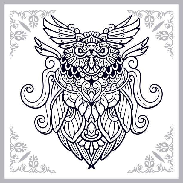 美丽的猫头鹰鸟涂鸦艺术。孤立在白色背景上图片下载