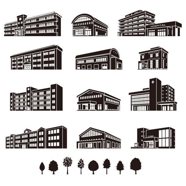 各种建筑的矢量插图。建筑物的外部视图。图片下载