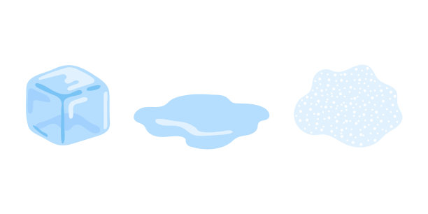 物质状态冰块，水和气体。固体、液体到气体的物理变化。从热温度到冷温度的转变。有云颗粒的蒸汽冻结、融化,沸腾。向量图片下载