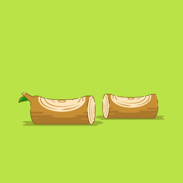 双小木椅原木平插图。孤立在绿色背景上图片下载