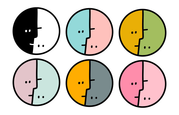 两个人一起手绘彩色套装在卡通涂鸦风格的心理关系图标的标志图片下载