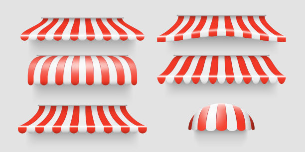逼真的商店遮阳篷帐篷设置。户外市场顶棚，咖啡馆，商店前和商店图片下载