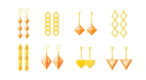 耳环的收藏。用宝石、钻石、宝石等闪亮的饰品。珠宝集。平面向量插图。图片下载