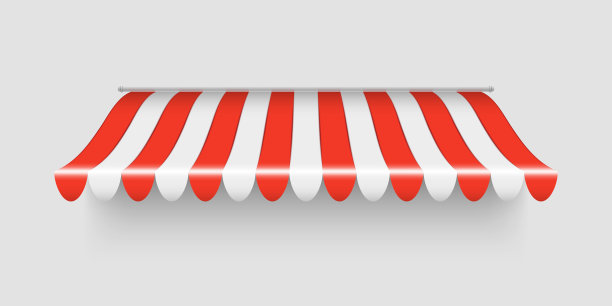 红色条纹雨棚、雨棚或商店。餐厅，咖啡馆，酒店或杂货店的雨棚图片下载