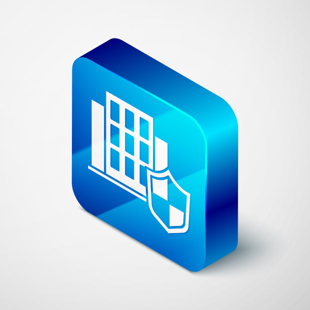 等距房屋与盾牌图标孤立在灰色图片下载