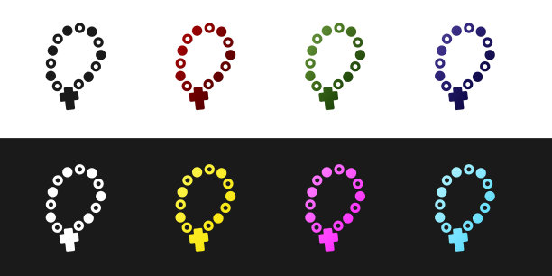 设置念珠宗教图标孤立在黑色图片下载