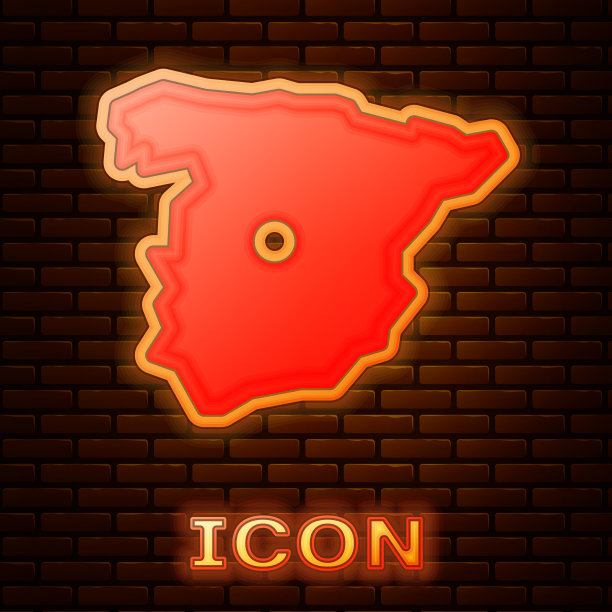 发光的霓虹灯地图西班牙图标孤立的砖图片下载