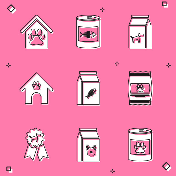 设置狗屋和爪印宠物罐头食品图片下载