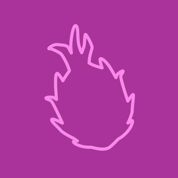 卡通龙果孤立在紫色背景，轮廓图形。图片下载