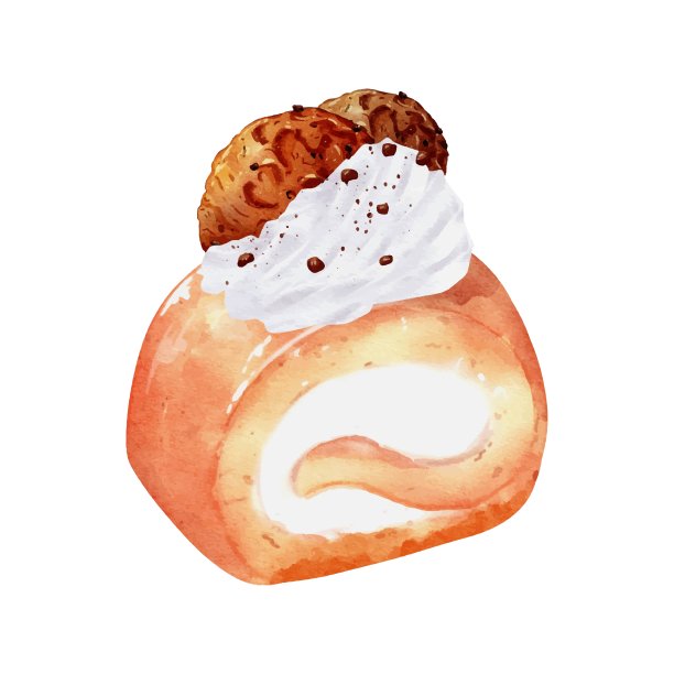 饼干奶油瑞士卷蛋糕水彩矢量设计图片下载