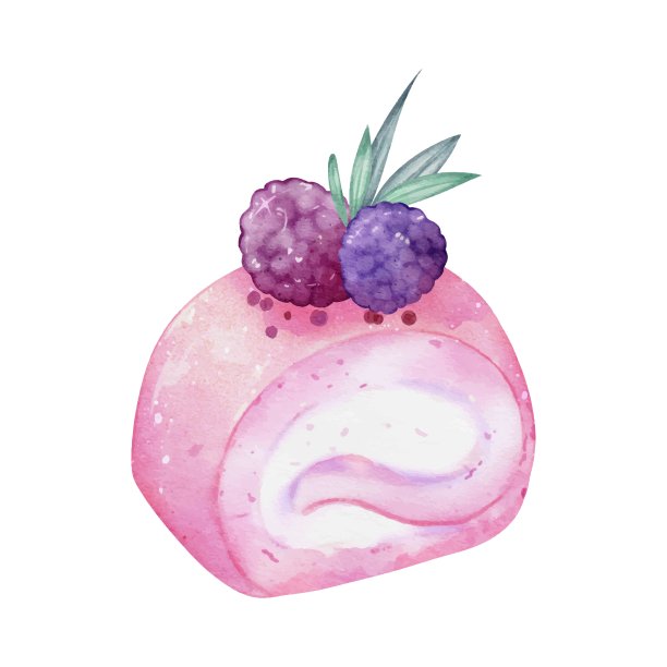 覆盆子瑞士卷蛋糕水彩矢量设计图片下载