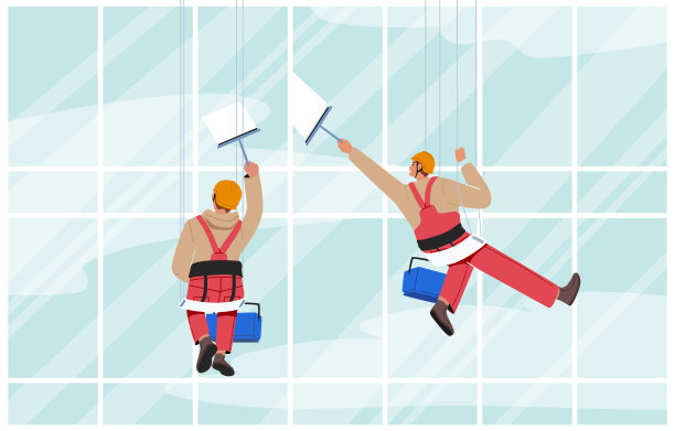 清洁窗户的职业。工业深度清洗公司服务。配备专业设备的工人图片下载