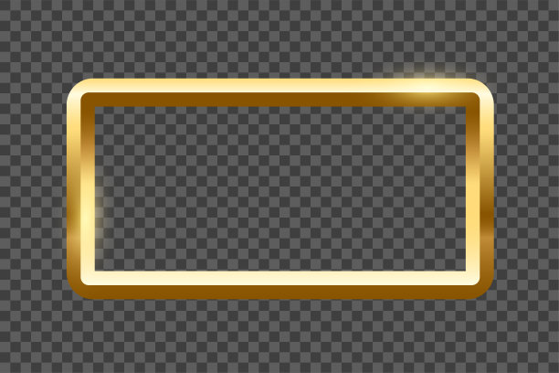 黄金矩形框架的图片上透明的背景。空白空间的图片，绘画，卡片或照片。3d现实的现代模板矢量插图。简单的黄金对象模型图片下载