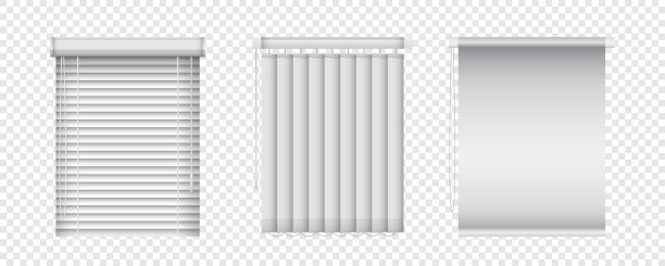 逼真的百叶窗设置。用于塑料窗户的水平和垂直百叶窗。矢量封闭式百叶窗室内装饰设计模型图片下载