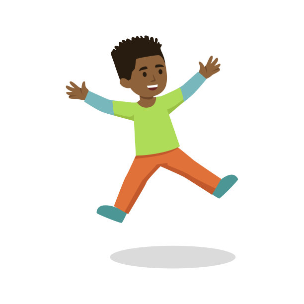 快乐男孩和跳平面矢量插图图片下载