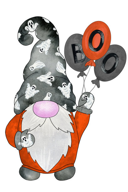 万圣节小矮人与刻有BOO的气球图片下载