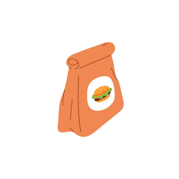 装着汉堡的纸袋。外卖快餐的外带包装。封闭式牛皮纸包装的外卖快餐。平面矢量插图孤立在白色背景上图片下载