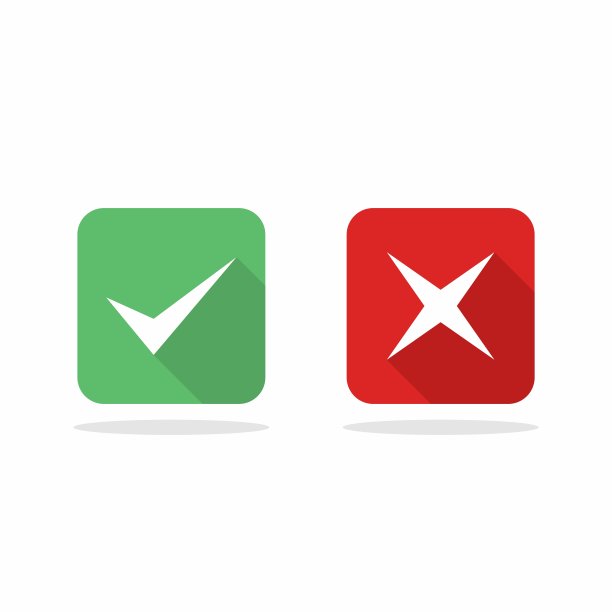 检查和错误标记，勾选和交叉标记，接受/拒绝，批准/不批准，是/否，对/错，绿色/红色，正确/错误，Ok/不Ok -矢量标记符号，绿色和红色。孤立的图标。图片下载