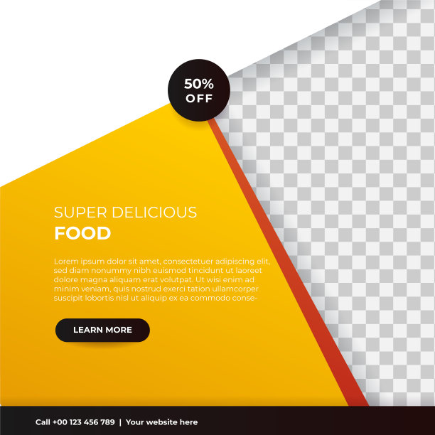 超级美味的快餐社交媒体发帖模板。健康美味食品横幅，传单或海报设计的在线商务营销推广。餐厅提供带有品牌标志的菜单设计。图片下载