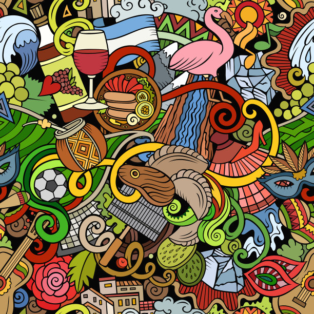 卡通涂鸦阿根廷无缝图案图片下载