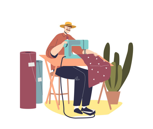 男裁缝在缝纫机上工作图片下载