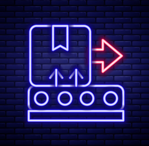 发光的霓虹灯线输送带与纸箱图片下载