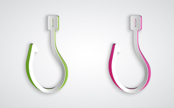 剪纸鱼钩图标孤立在灰色上图片下载