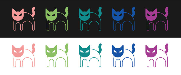 设置黑猫图标孤立在黑色和白色图片下载