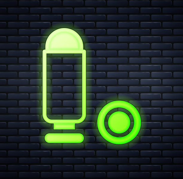 发光的霓虹灯子弹图标孤立在砖墙上图片下载