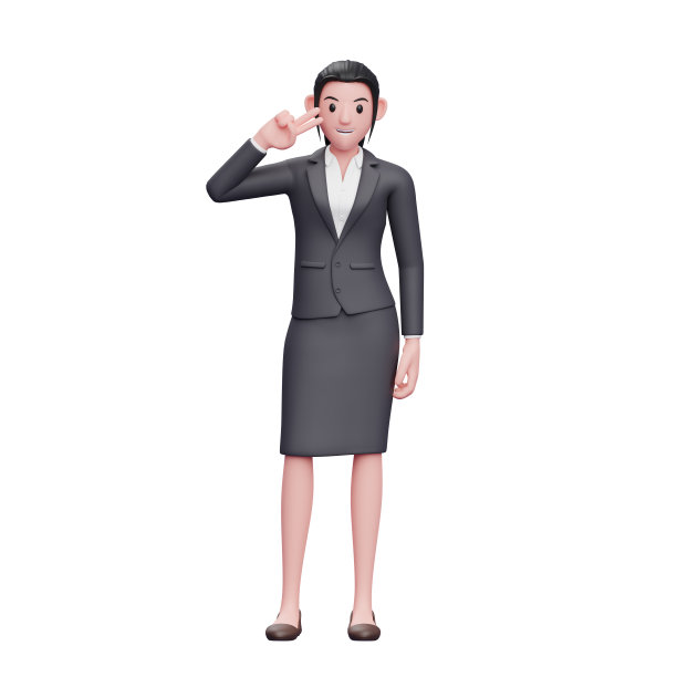 年轻的商业女性摆出和平手指，3D商业女性人物插图图片下载