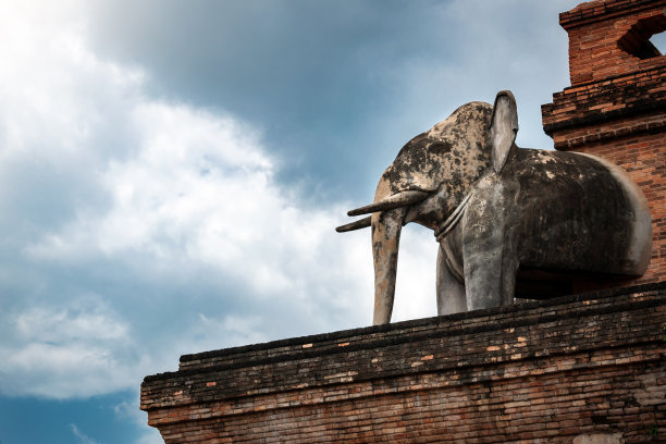 泰国清迈寺的石象图片下载
