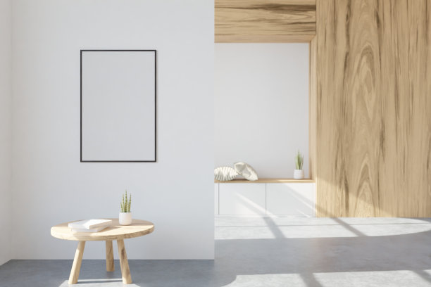 客厅内部的空框架模型。3D渲染，3D插画图片下载