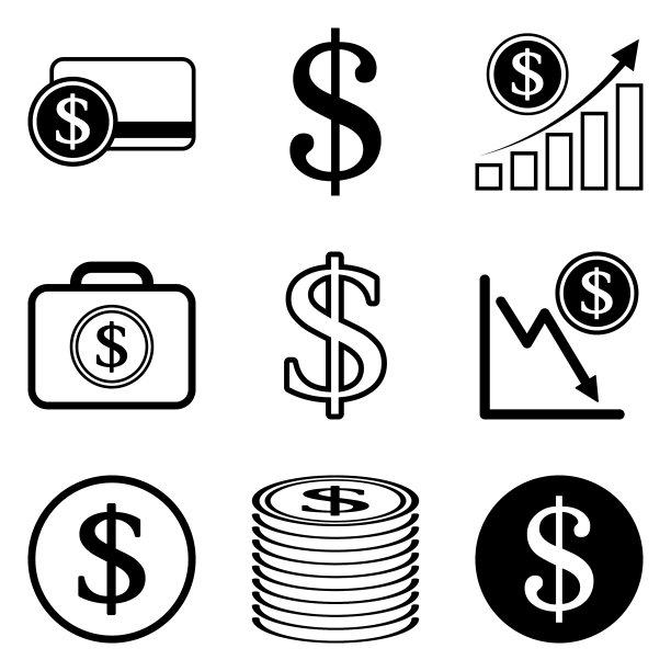 美元平面图标设置孤立的白色背景图片下载