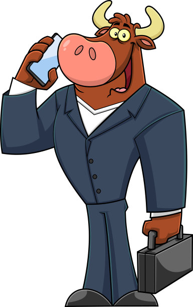商业公牛卡通人物打电话图片下载