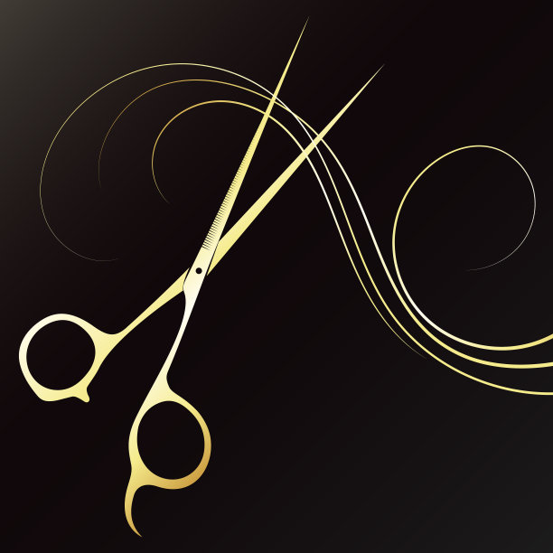 剪刀剪头发卷发为美容院金色设计图片下载