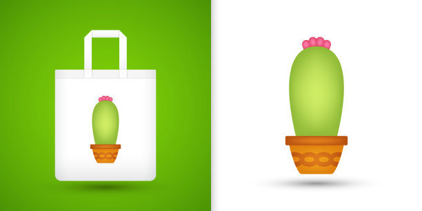 白色手提袋上的仙人掌。矢量图图片下载