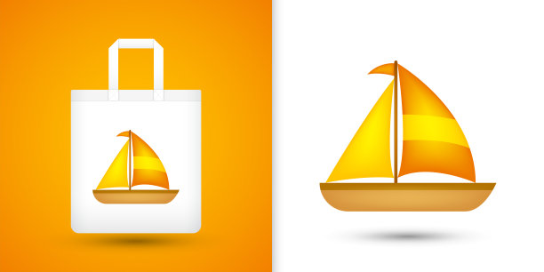 帆船上的白色手提袋。矢量图图片下载