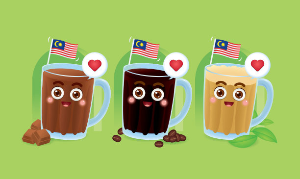 马来西亚3款最受欢迎的热饮，kopi O(深烤咖啡)，热巧克力饮料，tetarik(拉奶茶)图片下载