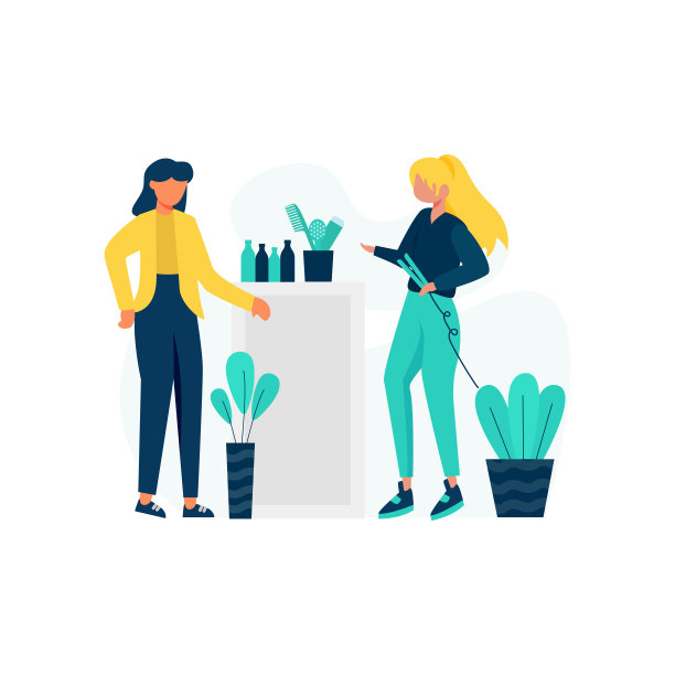 美容院为顾客提供美发及美容护理矢量插画图片下载